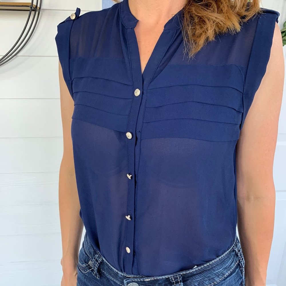 Navy blue button down top